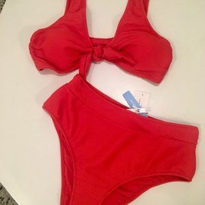 Cupshe Ribbed Red Bowknot Bikini